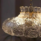 Suspension verre effet glace fondue, cerclage doré, Ø 40 ou 50 cm