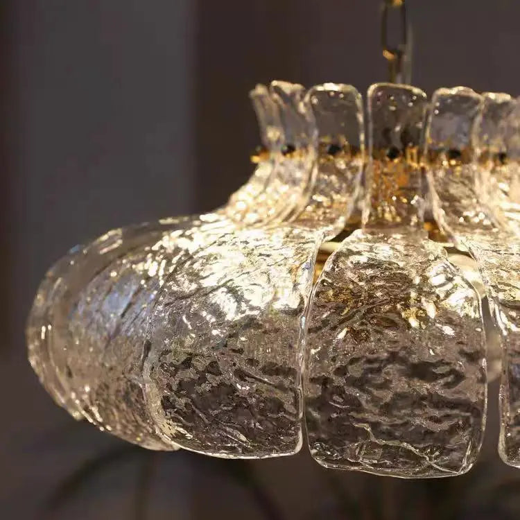 Suspension verre effet glace fondue, cerclage doré, Ø 40 ou 50 cm