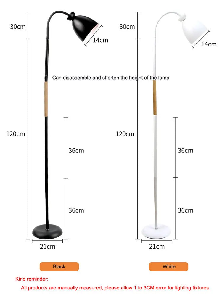 Lampadaire nordique à abat-jour cloche et col flexible, 120 cm