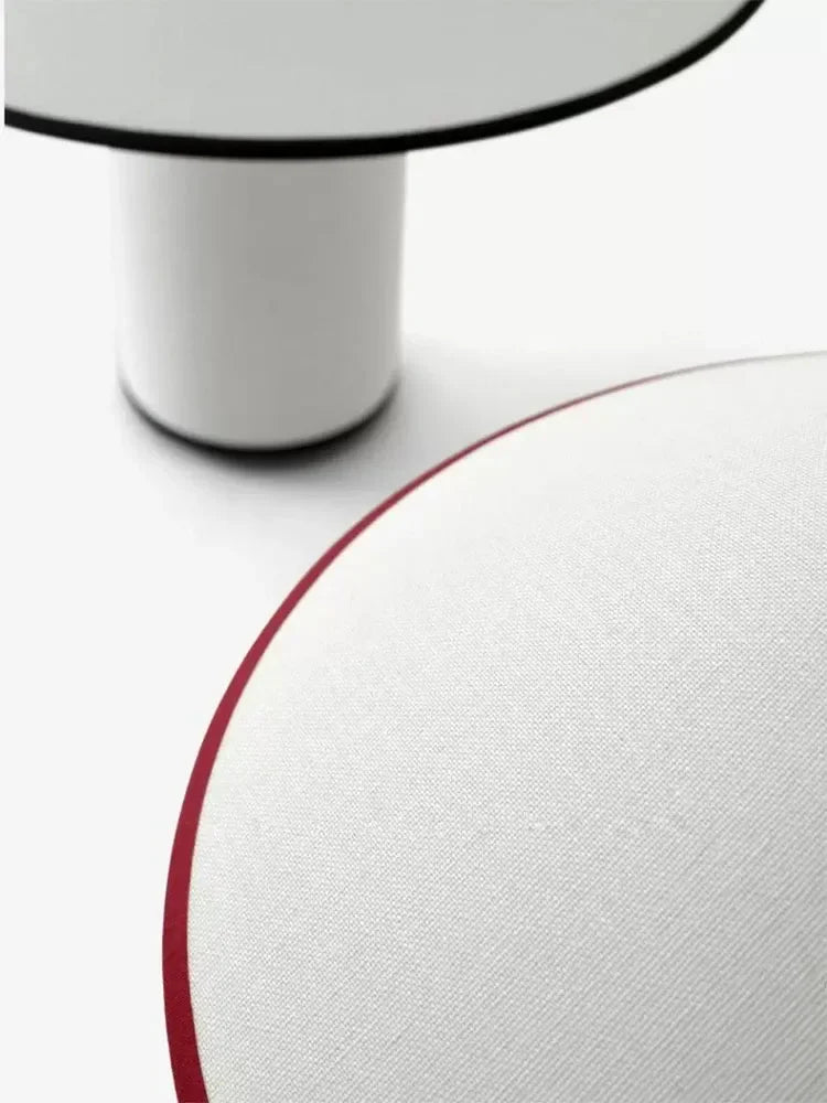 Lampe champignon en tissu coton-lin, liseré noir ou rouge, E14