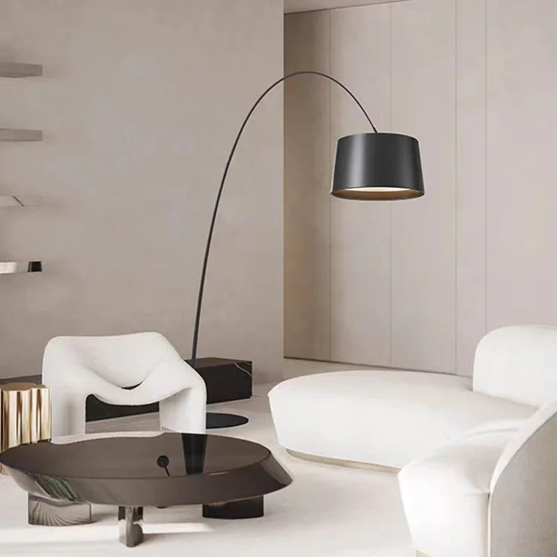 Lampadaire arc 220 cm à abat-jour tambour, LED fournie, 4 coloris