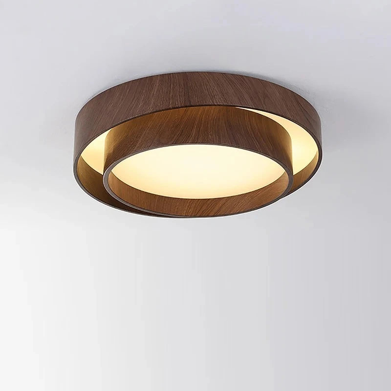 Plafonnier LED double anneau effet noyer, Ø 40 ou 50 cm, 4 versions