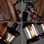 Suspension rustique en bois et lanternes de verre, 18 modèles