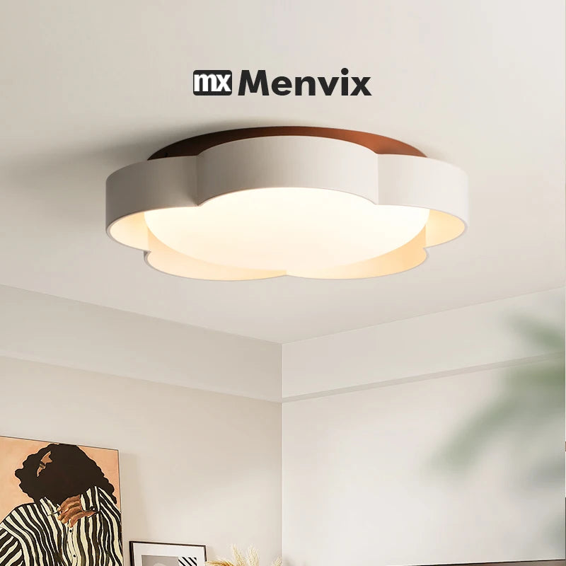Plafonnier LED fleur festonnée blanc ou effet noyer, Ø 25 ou 45 cm