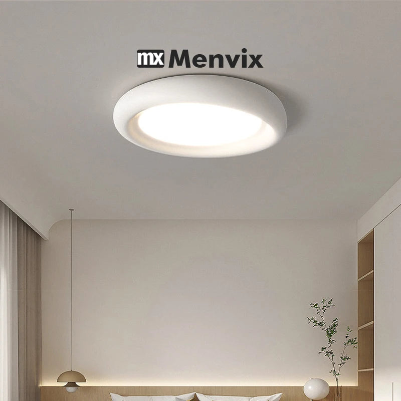 Plafonnier LED rond effet bois de 50 cm, anneau galbé et variateur
