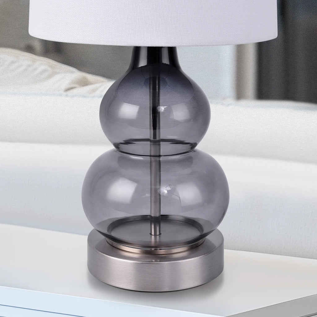 Lampe de chevet à pied double gourde en verre bleu ou gris, 44,4 cm
