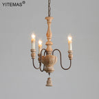 Lustre en bois tourné à 3 bras et chandelles, style rétro