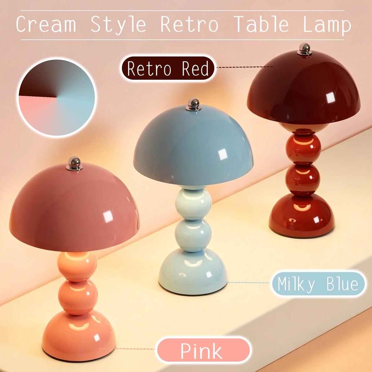 Lampe champignon rétro à pied en sphères, sans fil et tactile