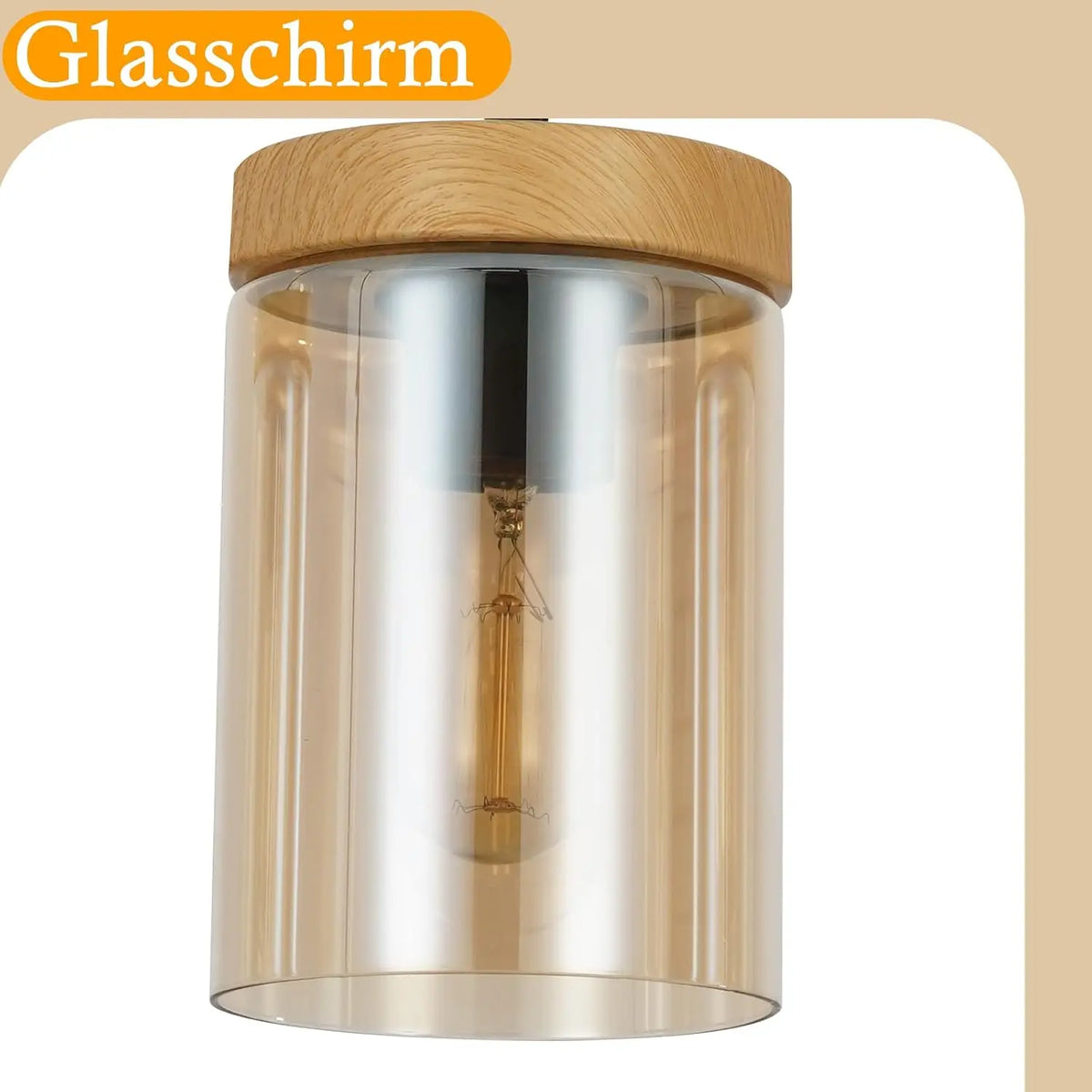 Suspension en verre ambré et coiffe effet bois, 1 ou 3 lumières