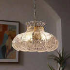 Suspension verre effet glace fondue, cerclage doré, Ø 40 ou 50 cm