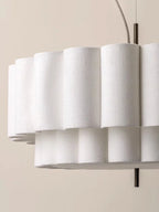 Lustre en tissu festonné blanc à deux étages, douille E27