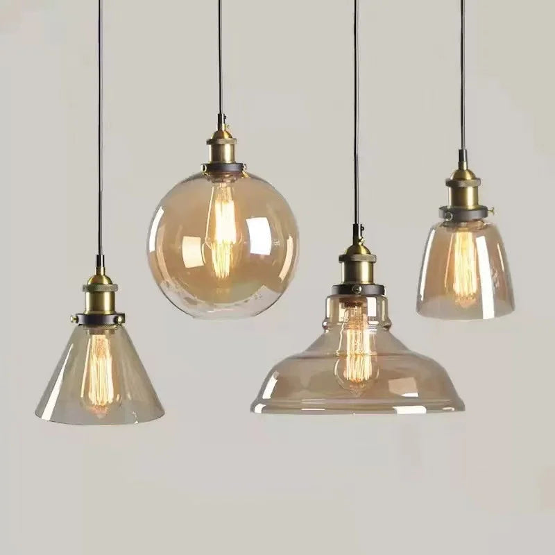 Suspension en verre teinté, cloche, cône, globe ou dôme au choix