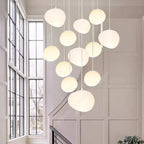 Suspension cascade de globes blancs, de 3 à 25 lumières LED
