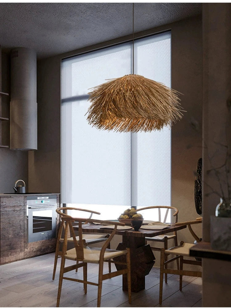 Lustre chaume en rotin effilé, quatre diamètres de 40 à 80 cm
