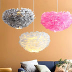 Lustre en plumes Ø 30 à 60 cm, cinq coloris, 1 ou 3 douilles E27