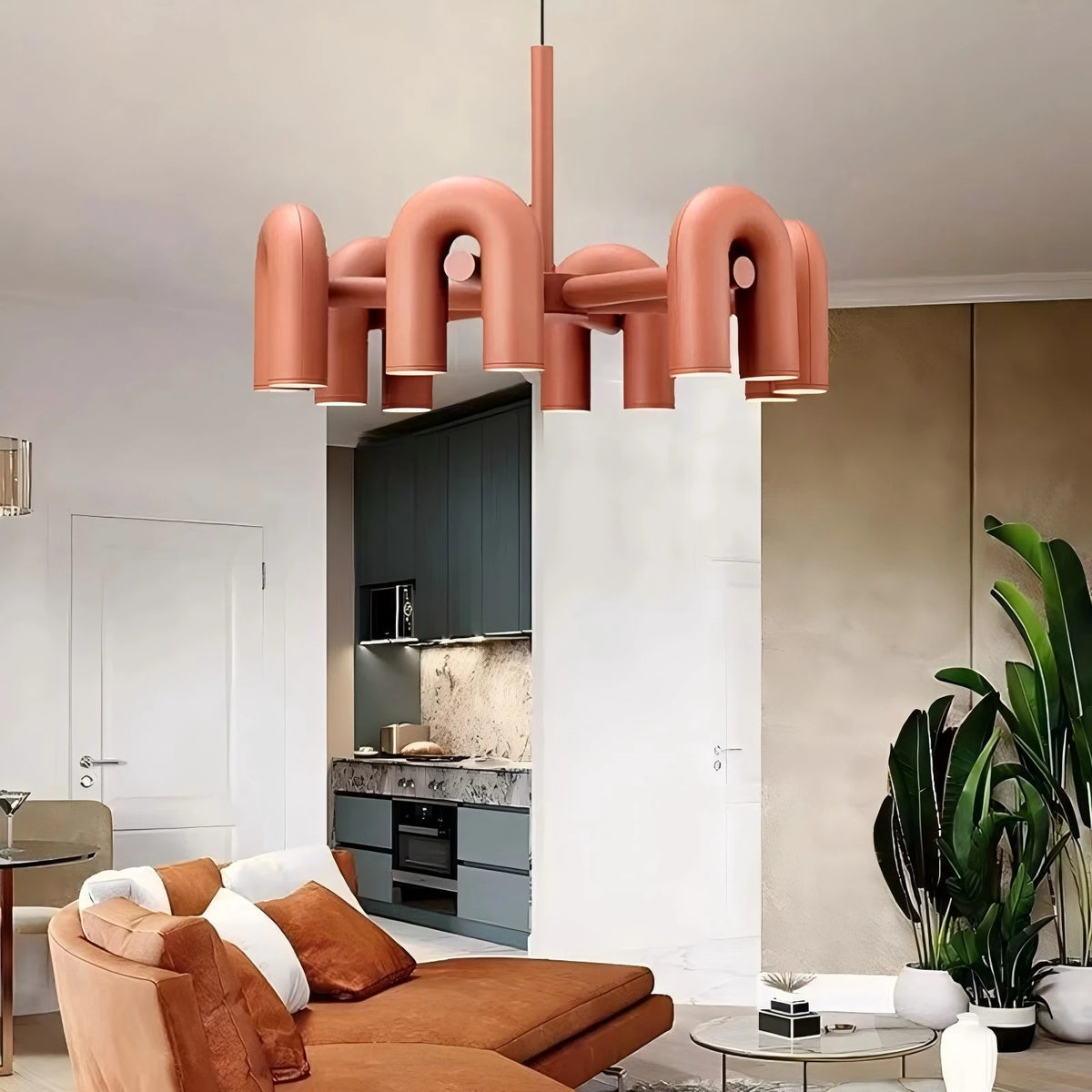 Lustre design à arches tubulaires colorées, LED trois teintes