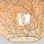 Lustre chapeau de paille sur nid en bambou, beige ou marron