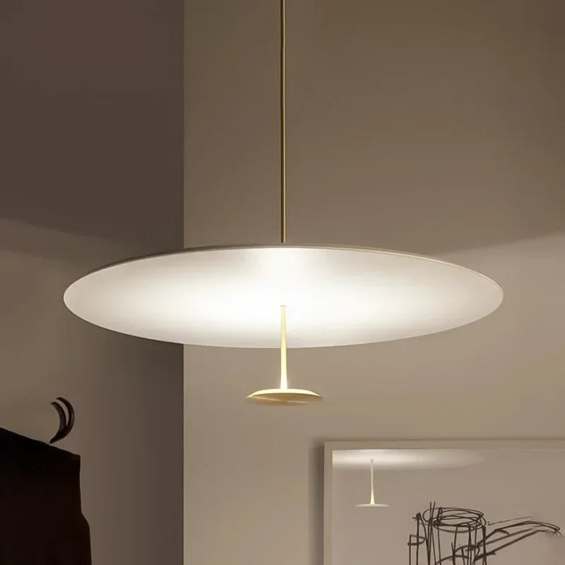 Suspension disque en aluminium blanc à lumière indirecte, LED