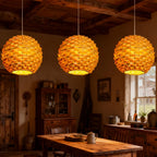 Suspension boule en bambou tressé à grosses mailles, Ø 30 x H 26 cm