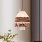 Suspension en tissu à franges et pompons, galon à motifs ethniques