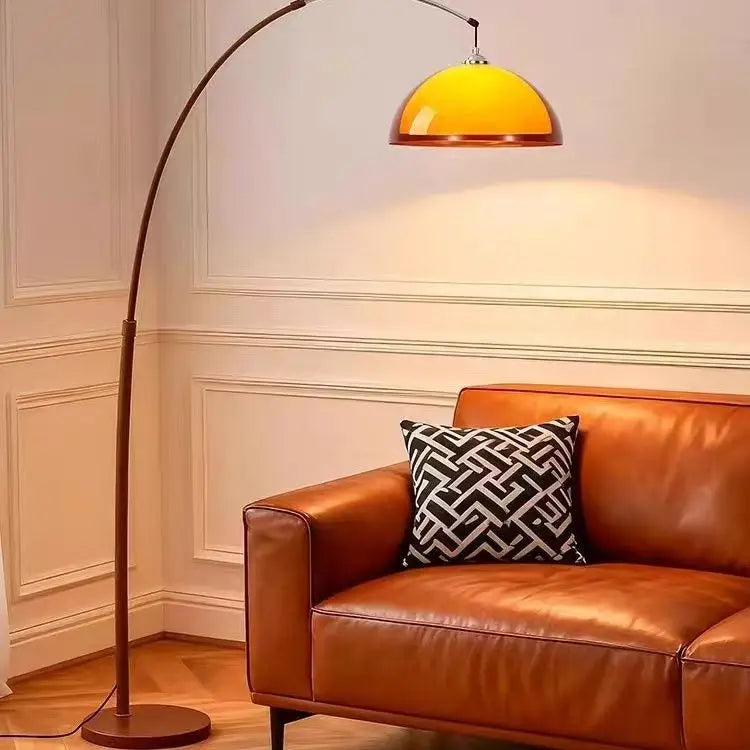 Lampadaire rétro à dôme ambré, version droite ou en arc