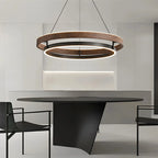 Suspension double anneau LED effet noyer, Ø 60 ou 80 cm