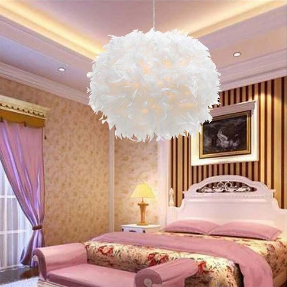 Lustre en plumes ou en tulle, 6 modèles : boule, tambour ou fleur, E27