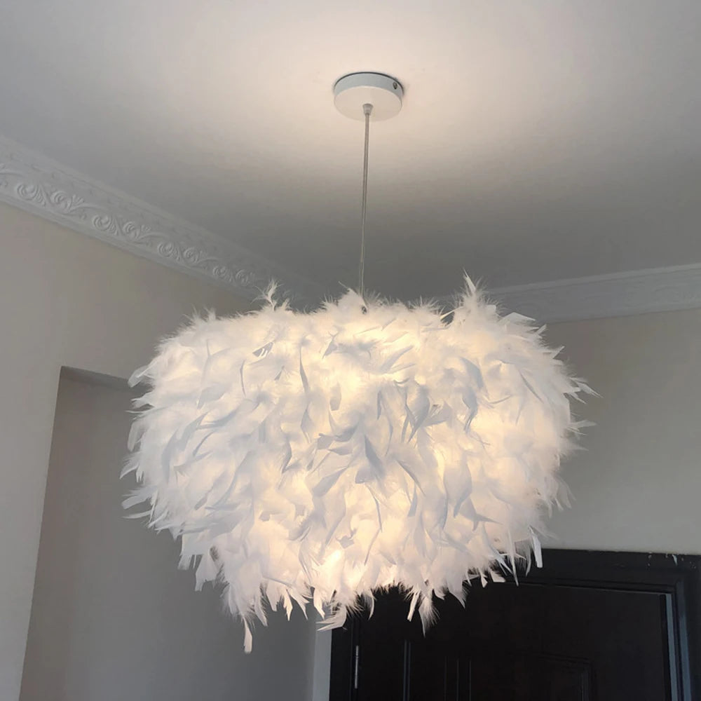 Lustre en plumes ou en tulle, 6 modèles : boule, tambour ou fleur, E27