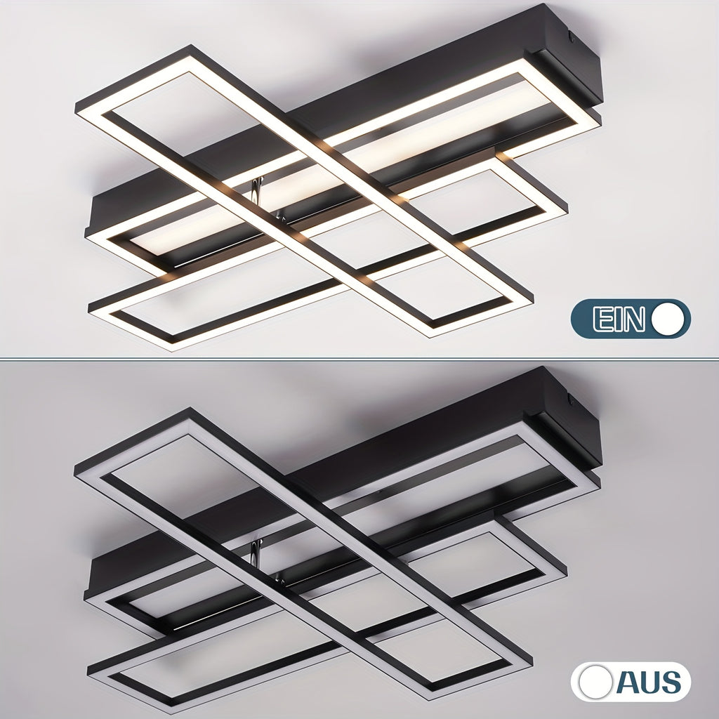 Plafonnier LED à trois cadres rectangulaires noirs, 66 cm, 54 W