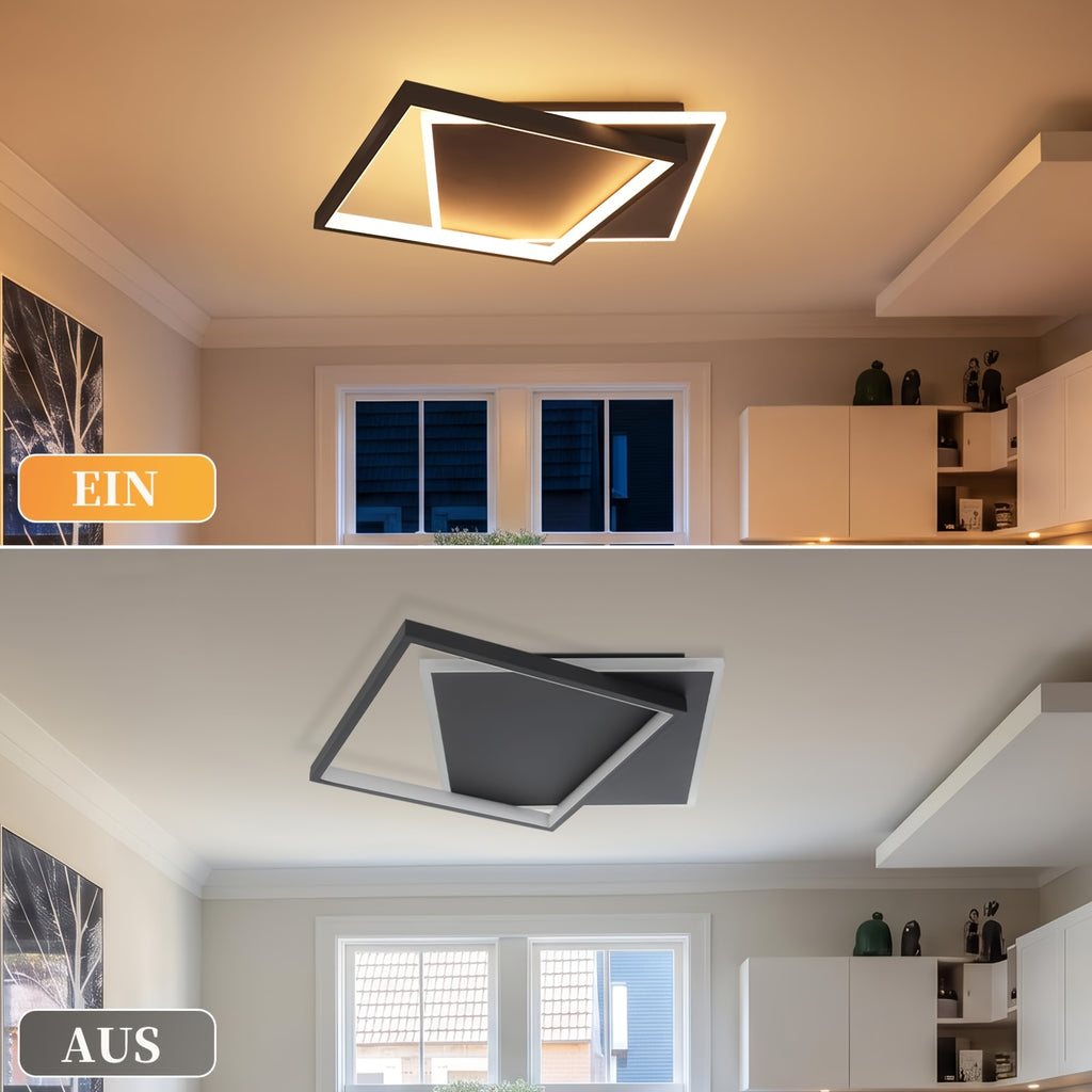 Plafonnier LED à deux carrés superposés de 30 cm, 44 W, noir ou blanc