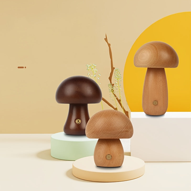 Lampe champignon en bois sans fil, veilleuse tactile rechargeable