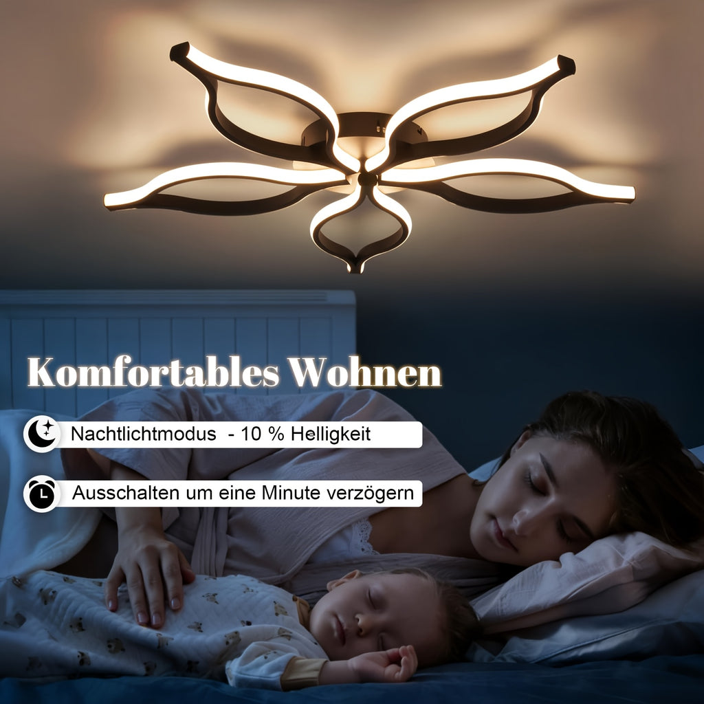 Plafonnier LED fleur à cinq pétales Ø 80 cm, noir ou blanc, 75 W
