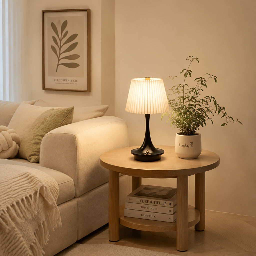 Lampe de chevet sans fil plissée sur pied trompette, 23 cm, 1800 mAh