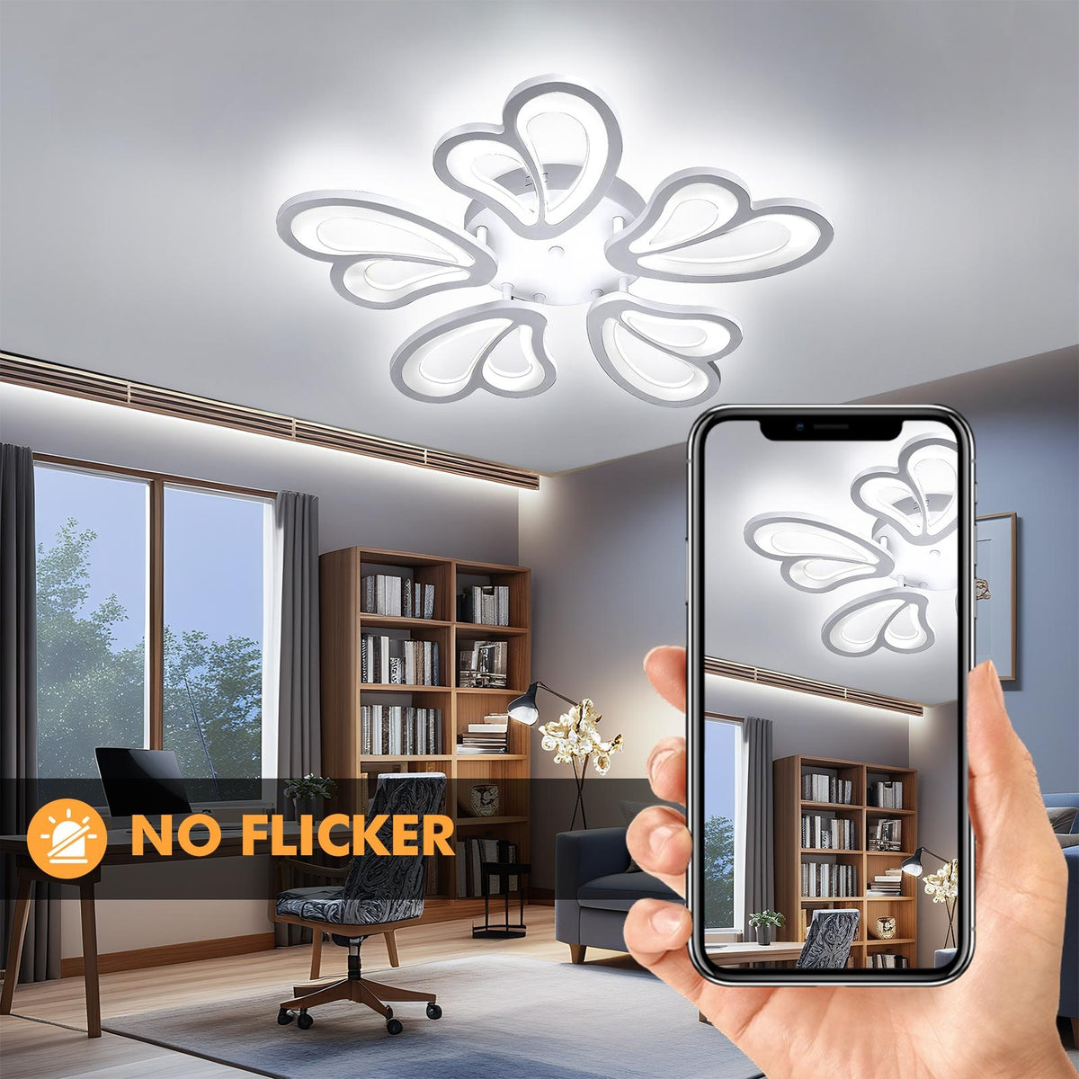 Plafonnier LED fleur à pétales en cœur blanc Ø 54 cm, 7000 lumens