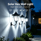 Lanterne murale solaire noire à toit hexagonal, lot de 3 ou 5