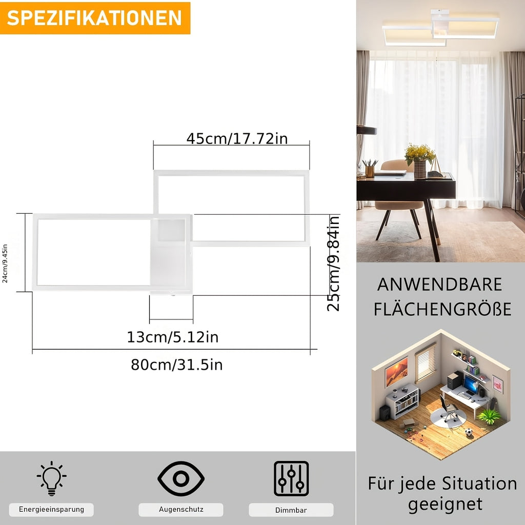 Plafonnier LED rectangulaire double cadre, 60 ou 80 cm, noir ou blanc