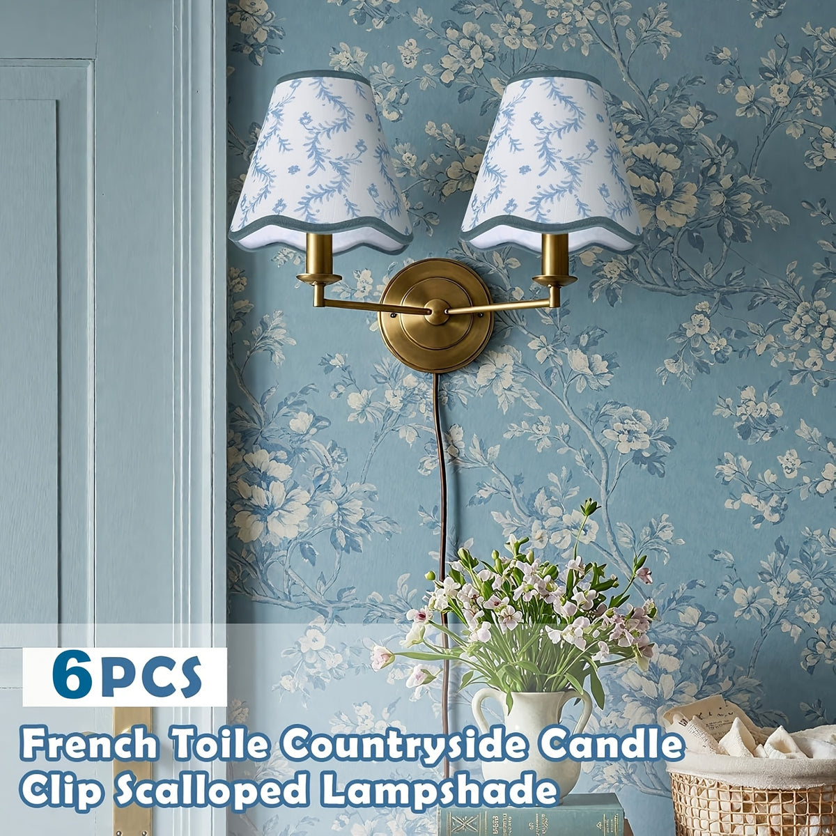 Lot de 6 abat-jour à pince festonnés, feuillage bleu clair