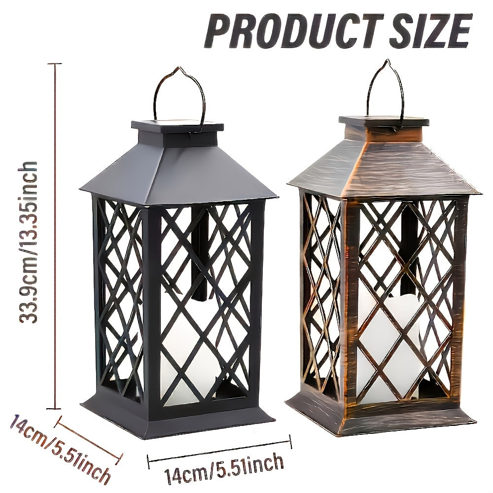 Lot de 2 lanternes solaires à croisillons et bougie LED, IP65, 33,9 cm