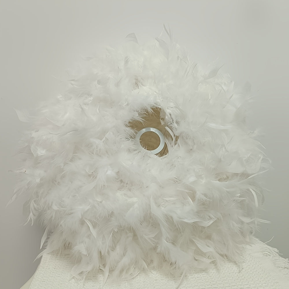 Grand abat-jour en plumes blanches pour suspension, Ø 50 x H 30 cm