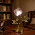 Lampe tulipe sans fil en verre, tige dorée à feuilles, tactile