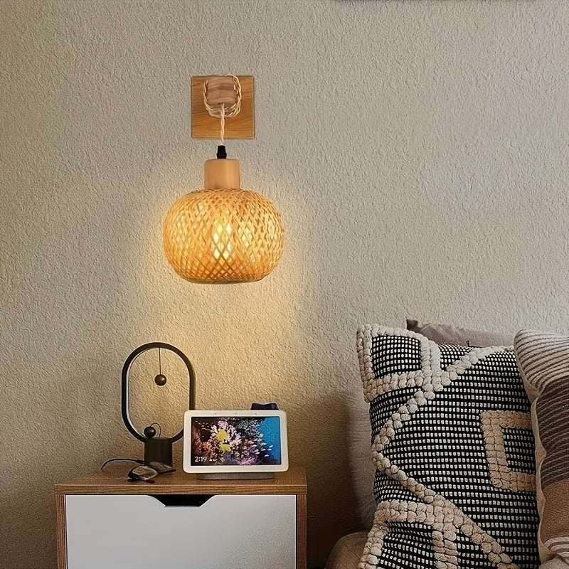 Abat-jour en bambou tressé pour suspension, petit format Ø 19 cm