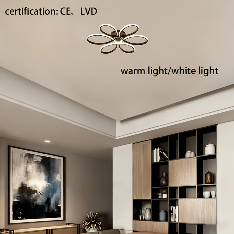 Plafonnier LED fleur à six pétales noirs, 51 cm, blanc chaud ou froid