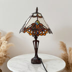 Lampe de table Tiffany en vitrail à éventails, pied ajouré, 42 cm