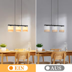 Suspension 3 abat-jour en tissu blanc sur barre noire de 58 cm
