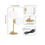 Lampe de chevet à deux globes en verre opalin, pied doré ou noir