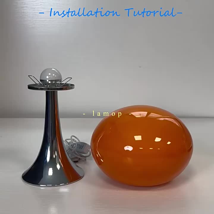Lampe champignon en verre ovale sur pied chromé, USB, 3 teintes