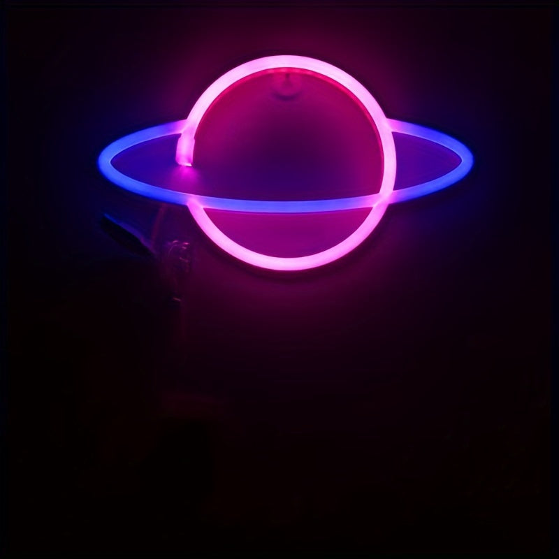 Néon LED planète bicolore à piles ou USB, 30 x 17 cm, 3 coloris