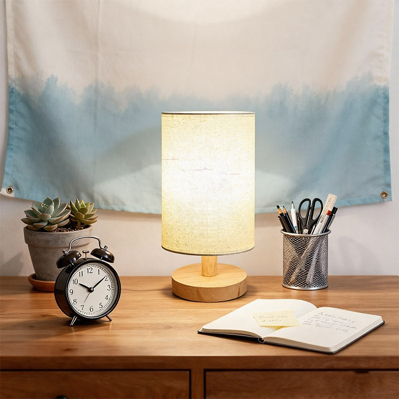 Lampe de chevet cylindrique USB, abat-jour imprimé paysage brumeux
