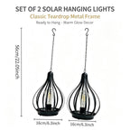 Lot de 2 suspensions solaires goutte en métal noir, ampoule filament
