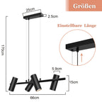 Suspension 4 spots orientables GU10 en métal noir, barre 66 cm